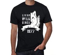 One in the City Camiseta para Hombre Vida Salvaje Desde 1977 - Living Wild Since 1977 - Regalo Diseño Gráfico 47 Años Cumpleaños Aniversario Moda Año 1977 Negro Profundo L