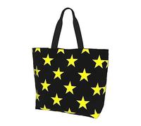 One Inch Yellow Stars - Bolso de lona ligero para mujer, reutilizable, color negro