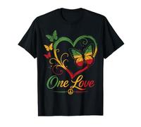 One Love Mariposa Rasta Reggae Paz Rastafari Raíces Corazón Camiseta gráfica económica