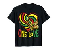 One Love Rasta Corazón Mariposa Reggae Raíces Estilo Jamaica Camiseta