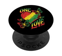 One Love Rasta Corazón Rojo Amarillo Verde Reggae Mariposa Raíces PopSockets PopGrip Adhesivo