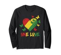 One Love Rasta Heart Reggae Raíces Jamaica Mariposa Paz Manga Larga