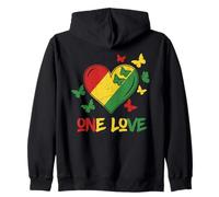 One Love Rasta Heart Reggae Raíces Jamaica Mariposa Paz Sudadera con Capucha