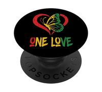 One Love Rasta Mariposa Corazón Reggae Raíces Jamaicanas Vintage PopSockets PopGrip Adhesivo