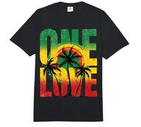 One Love Rasta Reggae Diseño con Siluetas de Palmeras Tropicales Comfort Colors Adult Heavyweight T-Shirt