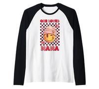One Loved Mama - Camisa a cuadros con corazones sonrientes, color rosa Camiseta Manga Raglan