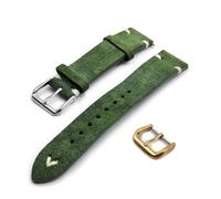 One More Strap - Correa de piel auténtica de ante con pespuntes y costura y cordones vintage, 18 mm, 20 mm, 22 mm, color negro, azul, verde, marrón, 22mm, Ante, No es una piedra preciosa