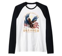 One Nation Under God Blessed Eagle Bandera de Estados Unidos Cruz Patriota Camiseta Manga Raglan