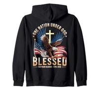 One Nation Under God Blessed Eagle Bandera de Estados Unidos Cruz Patriota Sudadera con Capucha