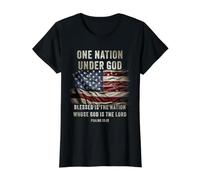 One Nation Under God - Christian Faith Patriotic USA Vintage Camiseta gráfica económica, Mujer, Negro, XS