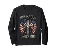 One Nation Under God Cross - Bandera Americana con gráfico patriótico Manga Larga
