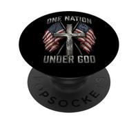 One Nation Under God Cross - Bandera Americana con gráfico patriótico PopSockets PopGrip Adhesivo