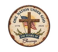 One Nation Under God Cross Flag - Letrero redondo de metal retro para cafetería, bar, pub, hogar, sala de juegos, gimnasio, club, decoración de pared, póster de metal vintage de 8 x 8 pulgadas