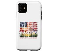 One Nation Under God - Cruz con bandera estadounidense y flor silvestre Carcasa para iPhone 11