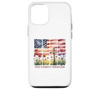 One Nation Under God - Cruz con bandera estadounidense y flor silvestre Carcasa para iPhone 12/12 Pro