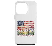 One Nation Under God - Cruz con bandera estadounidense y flor silvestre Carcasa para iPhone 13 Pro