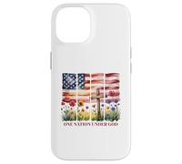 One Nation Under God - Cruz con bandera estadounidense y flor silvestre Carcasa para iPhone 14