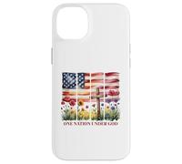 One Nation Under God - Cruz con bandera estadounidense y flor silvestre Carcasa para iPhone 14 Plus