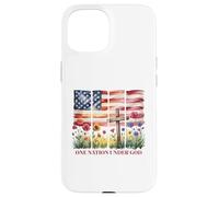 One Nation Under God - Cruz con bandera estadounidense y flor silvestre Carcasa para iPhone 15