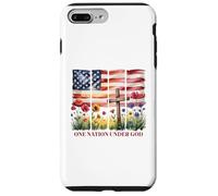 One Nation Under God - Cruz con bandera estadounidense y flor silvestre Carcasa para iPhone 7 Plus/8 Plus