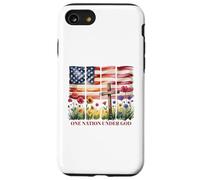 One Nation Under God - Cruz con bandera estadounidense y flor silvestre Carcasa para iPhone SE (2020) / 7 / 8