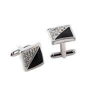 One Pair Men's Fashion Cufflinks Crystal Silver Color Button Tie Clips for Gentleman Shirt Wedding Cuff Links(Black)