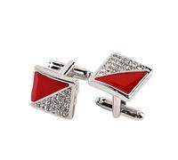 One Pair Men's Fashion Cufflinks Crystal Silver Color Button Tie Clips for Gentleman Shirt Wedding Cuff Links(Red)