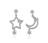 One pair of ladies girl earrings, stud earrings, sterling silver with cubic zirconia long star, moon, butterflies, elegant, retro, pearl, hoop studs, wedding party earrings, allergic free