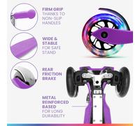 ONE Patinete para niños 3-6 años Ruedas led Hasta 50 kg Plegable Altura regulable Fun pro