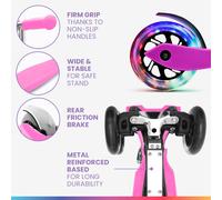 ONE Patinete para niños 3-6 años Ruedas led Hasta 50 kg Plegable Altura regulable Fun pro