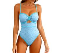 One Piece Boho Swimsuits for Women High Waisted Tummy Control Cutout Eyelet Embroidery Vintage Swimsuit Bathing Suit Orange(Sky Blue,X-Large)