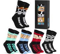 One Piece Calcetines Hombre y Adolescente, Luffy, Zoro, Sanji, Paquete de 5 Calcetines Divertidos Suaves, Regalos de Anime (41/46 EU, Negro)