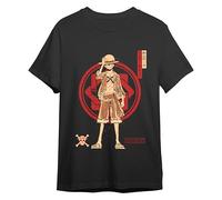 One Piece Camiseta Hombre | Artículo Licenciado Oficial | Monkey D. Luffy, Zoro, Sanji, Nami & Usopp Character | Unisex | Negro | S, M, L, XL, XXL