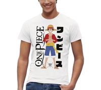 One Piece Camiseta Luffy con su Sombrero de Paja - Producto con Licencia Oficial Camiseta Infantil (FR/ES, Edad, 8 años, Regular, Blanco)
