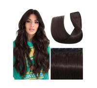 One-piece Dark Brown Clip in Human Hair Extensions 5 Clips 3/4 Full Head for Women Adding Hair Volum Wear and Go(20 INCHES)
