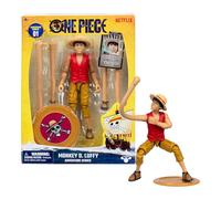 One Piece Figura de acción Monkey D. Luffy de 15 cm | 6 accesorios, brazos y piernas intercambiables, póster de «Se busca» y base con forma de berry