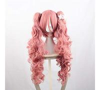 One Piece Ghost Princess Perona Cosplay Wigs Pink Long Curly Wavy Synthetic Hair Wig with Chip Double Ponytails+ Free Wig Cap