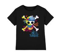 One Piece Jolly Roger Graffiti Camiseta Infantil, Negro, 12-13 A