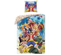 One Piece, Juego de cama infantil Manga para cama individual, diseño de Luffy Equipage, juego de 2 piezas funda nórdica reversible de 140 x 200 cm y funda de almohada de 63 x 63 cm, textil con