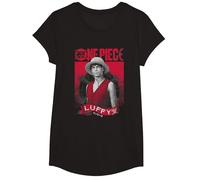 One Piece Luffy Etched Portrait Camiseta, Niñas, Negro, XS