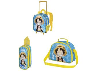 One Piece Monkey - Mochila con Ruedas Pequeña + Estuche Portatodo Doble + Merendero
