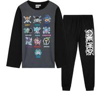 One Piece Pijama Niño Manga Larga, Conjunto 2 Piezas con Camiseta Manga Larga Pantalón Largo, Ropa de Dormir Regalos de Anime (7-8 Años, Negro)