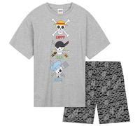 One Piece Pijama Niño Verano, 7-14 Años, Conjunto de Pijama Corto, Ropa de Dormir Suave, Regalos de Anime para Niños (Gris/Negro, 9-10 Años)