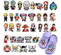 One Piece Pin para Crocs Niños, 33PCS One Piece Accesorios para Crocs Zuecos, One Piece Zapatos Charms, Animados Shoe Charms, Regalo para Hombres y Niños