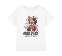One Piece Straw Hat Pirate Camiseta Infantil, Blanco, 5-6 A