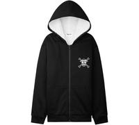 One Piece Sudadera Cremallera Niño y Chico con Bolsillos, Chaqueta Forro Sherpa con Capucha, 9-16 Años, Regalos de Anime (11-12 Años, Nero)