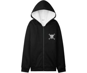One Piece Sudadera Cremallera Niño y Chico con Bolsillos, Chaqueta Forro Sherpa con Capucha, 9-16 Años, Regalos de Anime (9-10 Años, Nero)