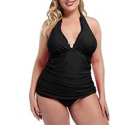 One Piece Swimsuits Bikini Esconde Barriga 2026 New Border Bikini Split Traje de Baño de Europa Y América Cuello Sólido para Mujer Colgando Traje Baño Sexy Bañador Mujer Push Up (Black XL)
