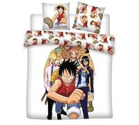 Juego de cama One Piece Team para 2 personas, funda nórdica de 240 x 220 cm y 2 fundas de almohada de 65 x 65 cm, polialgodón