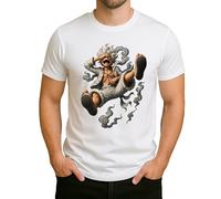 One Piece Wanted Luffy - Camiseta para hombre con sombrero de paja y mono D. Luffy Gear 5 Style IV, Blanco, L